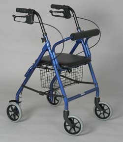 Small Rollator - Dark Blue Color This Petit rollator Is Perfect for a Person 4 9 to 5 2 and It Has Weight Capacity 250 Lbs Handles Are Adjustable for Different Heights Removable Basket Fits Under the Seat Locking Hand Brakes