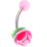 Pink and White SILICONE ROSE Belly Ring