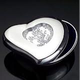 HEART BOX WITH STONES IN LID - LARGE SILVER PLATED HEART BOX WITH STONES IN LID