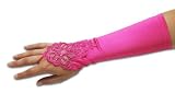 Satin Fingerless Gloves, Gauntlet Style, Beaded, Asst. Colors