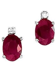14K White Gold Oval Ruby and Diamond Earrings