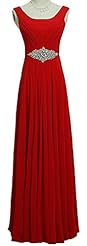  Ruched Round Neck Georgette Evening Dress/Bridesmaid Dress  With Rhinestones