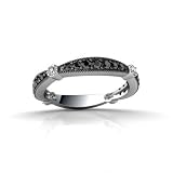 14K White Gold Genuine Round Black Diamond Wedding Band Ring
