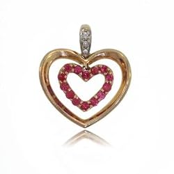 Ruby and Diamond Two Heart Pendant in Yellow Gold