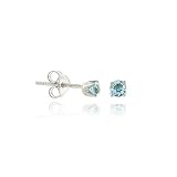 Sterling Silver .925 Genuine Blue Topaz Stone 3mm Small Prong Round Stud Earrings