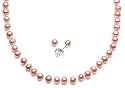 Children's Pink Freshwater Cultured Pearl Necklace (14") and Earring Set