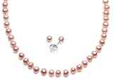 Children's Pink Freshwater Cultured Pearl Necklace (14) and Earring Set