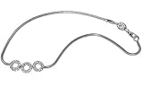 14K White Gold 10 Snake Anklet Bracelet, Set with Three Open Circle Stations, Enhanced with Pave Set Diamonds.