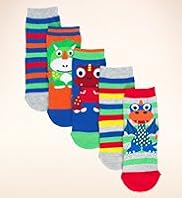 5 Pairs of Younger Boys Dinosaur Striped Socks