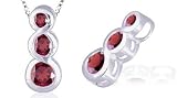 Round Cut Garnet Three Stone Pendant Sterling Silver