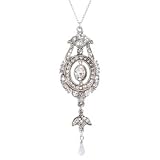 Lee Angel Silver Cubic Zirconia and Crystal Necklace with Rainbow Moonstone