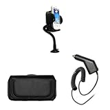 Samsung Intercept M910 360 Degree Rotatable Car Windshield Holder Suction Mount with Air Vent Attatchment + Executive Black Horizontal Leather Side Case Pouch with Belt Clip and Belt Loops + Rapid Car Charger for Samsung Intercept M910