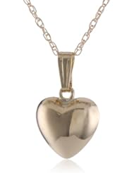 14k Yellow Gold Childrens-Baby Petite Hollow Puffed Heart Pendant Necklace, 13"