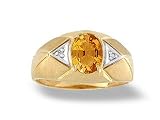 14K Yellow Gold Genuine Oval Citrine and Diamond Ring