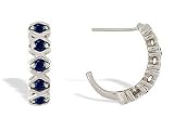 14K White Gold Genuine Round Sapphire Hoop Earrings