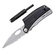 Tool Logic SLP2 Tactical Folding 1/2 Serrated Knife With LED Flashlight, Magnesium Fire Starter and Signal Whistle, Silver
