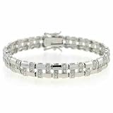 Sterling Silver Designer Basket Weave Simulated Diamond CZ Bracelet