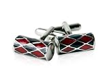 Unique Red & Black Barrel Silver Cufflinks with Presentation Box