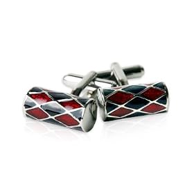 Unique Red & Black Barrel Silver Cufflinks with Presentation Box