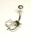 Jewelry : 14k Dolphin Cubic Zirconia CZ Belly Ring in White Gold