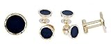 Gold plated and enamel cufflinks and shirt stud set with presentation box