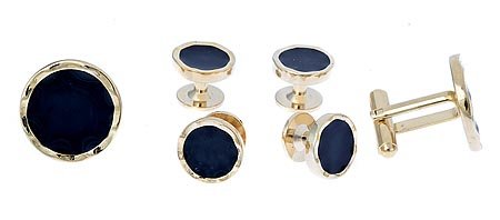 Gold plated and enamel cufflinks and shirt stud set with presentation box