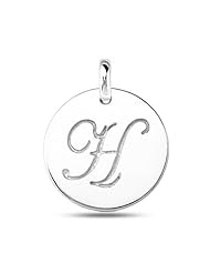 14K White Gold Script Engraved Initial "H" Disk Pendant