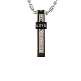Stainless Steel Small "Love" Cubic Zirconia Bar Pendant Necklace