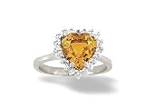 14K White Gold Genuine Heart Citrine and Diamond Ring