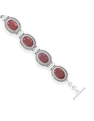 Oval Rough-cut Faceted Ruby Rope and Bead Sterling Silver Toggle Bracelet