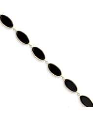 14k Yellow Gold 8in Polished Genuine Fancy Onyx Bracelet. Metal Wt- 5.5g