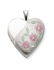 Genuine .925 Sterling Silver 20mm Enameled Flowers Heart Locket. 100% Satisfaction Guaranteed.