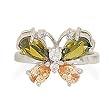 Rhodium Plated Butterfly Ring with Olive and Champagne CZs