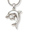 Dolphin with clear round CZ Sterling Silver Pendant. Comes with a 16" Sterling Silver Necklace