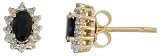 14k Gold 5/16 in. (8mm) tall Cluster Stud Earrings, w/ 0.14 Carat Brilliant Cut Diamonds & 0.64 Carat Oval Cut Blue Sapphire Stone