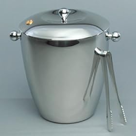 Ice Bucket and Tongs by Outset, Mirror-Polished Stainless Steel by Outset