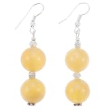 EXP Handmade Gold Agate Dangle Earrings With Faceted Silver Accent Beads