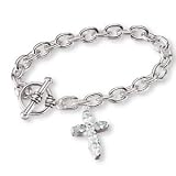 Sterling Silver and White Cubic Zirconium Cross 7.5-inch Toggle Bracelet