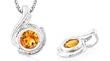 Round Cut Genuine Citrine Pendant Sterling Silver
