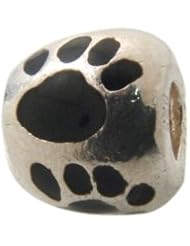 Zable Paw Print, Black Enamel Animals Sterling Silver Charm