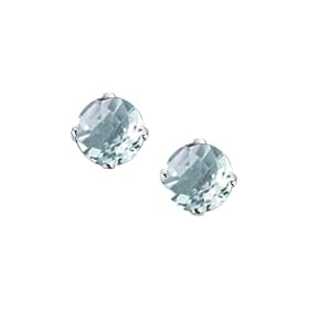 14K White Gold Prong Set 5 MM Aquamarine Earring Studs by Katarina Jewelry