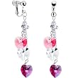 Handcrafted Austrian Crystal Rose Heart Drop Chain Clip Earrings