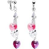 Handcrafted Austrian Crystal Rose Heart Drop Chain Clip Earrings