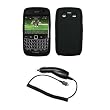 Premium Black Soft Silicone Gel Skin Cover Case + Rapid Car Charger for BlackBerry Onyx 9700