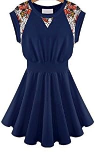Silk Lace Floral Casual Dress Princess Sweet Collect Waist L Navy