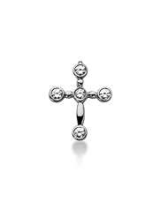 14K White Gold Round Diamond Bezel Set Cross Pendant (0.75ct)