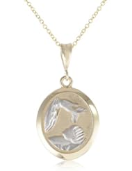 14k Two Tone Gold Baptism Oval Medal Necklace, 16"