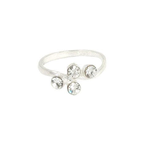 Toe Ring - Sterling Silver 4 Sparkling Diamond-like Stones Adjustable Toe Ring