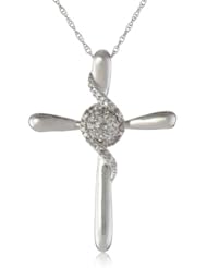 10k White Gold Cross Pendant Necklace (1/6 cttw, I-J Color, I3 Clarity), 18"