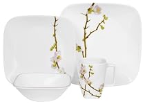 Corelle Square 16-Piece Dinnerware Set, Service for 4, Cherry Blossom